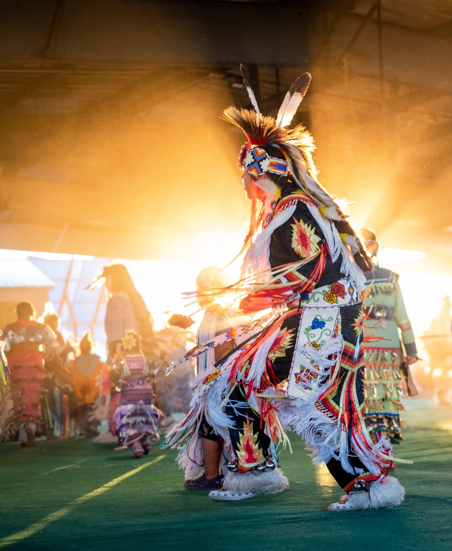 native person dancing in regalia at the Milk River Indian Days