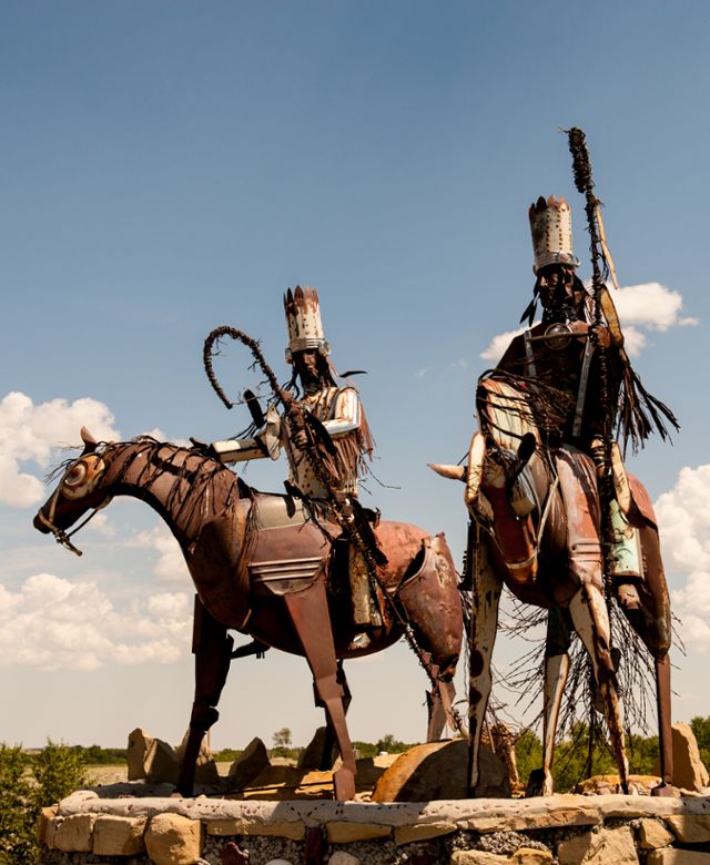 Jay Laber sculpture at entrance to Blackfeet Indian Reservation along Highway 89