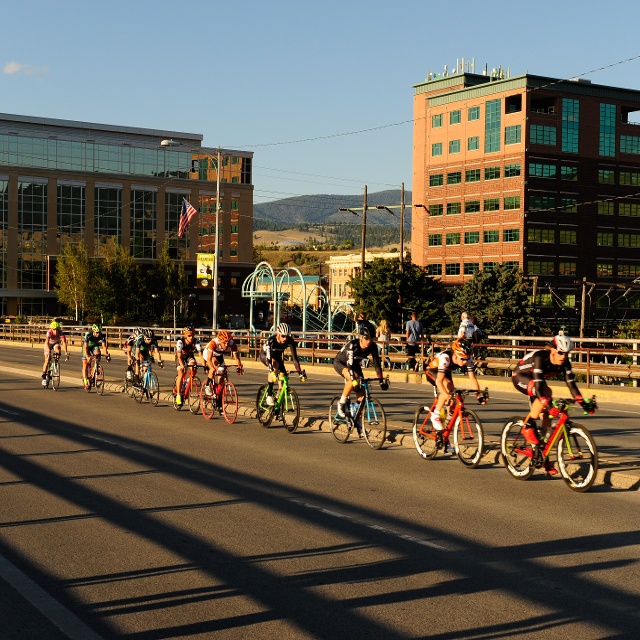 a group of cyclists in downtown Missoula