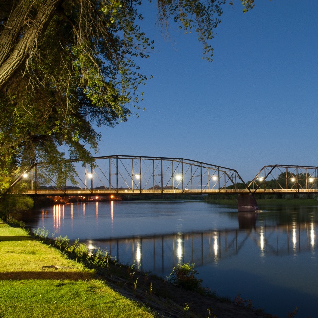 image of Fort Benton Bridge at night