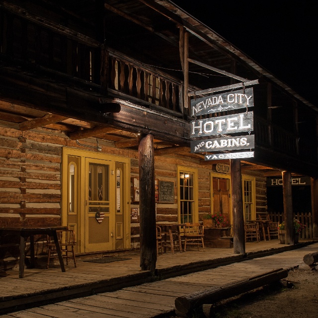 view of Navada City hotel at night