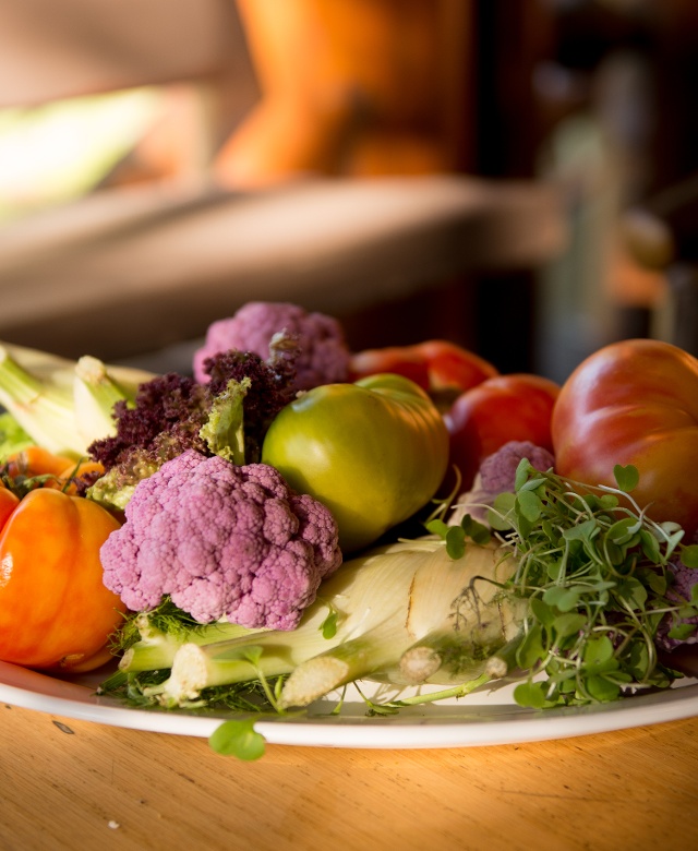 Plate of organic vegetables, Lone Mountain Ranch, Big Sky