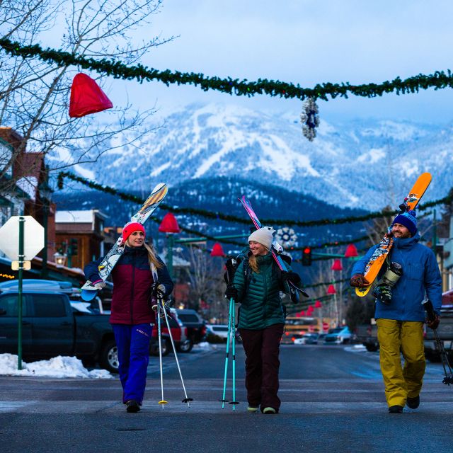 people walking through downtown Whitefish