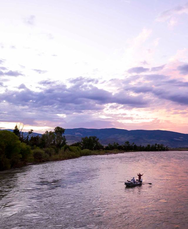Fly fishing on the Yellowstone River at sunset