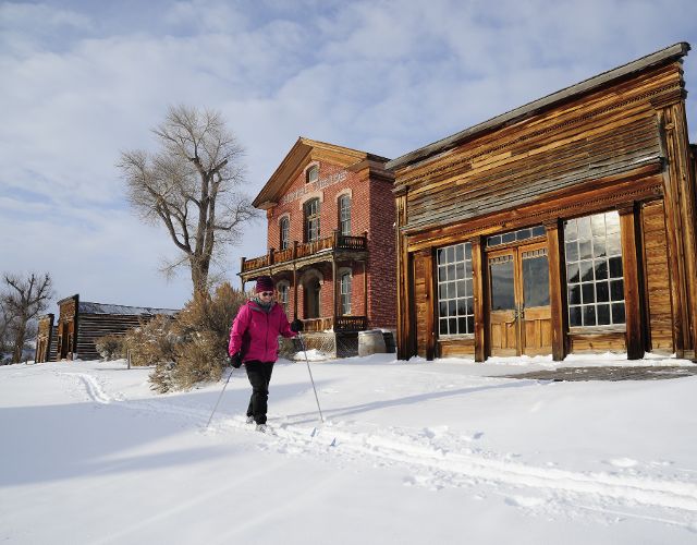 Cross country skiing through bannack in winter